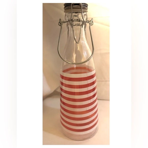 Other - Red and White Striped Glass Bottle with Metal Locking  Sealed Closure
